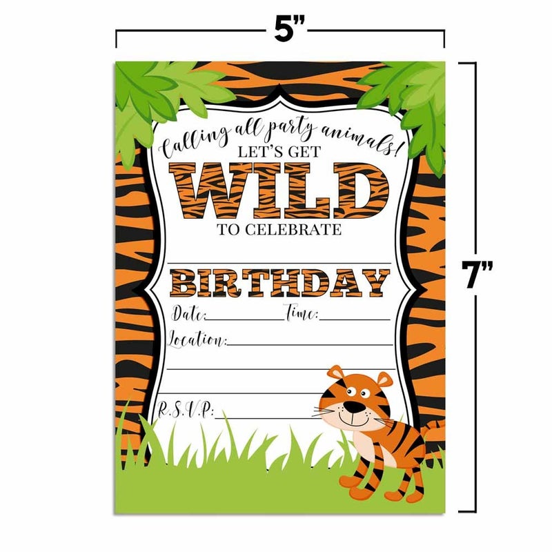 Amanda Creation Tiger Birthday Party Invitations for a WILD time, 20 5x7 Fill In Cards with Twenty White Envelopes by AmandaCreation. - Image 5